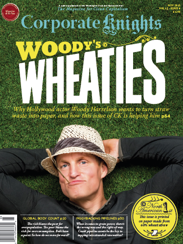 Woody Harrelson, co-founder of Prairie Paper Ventures, covers the November issue of Corporate Knights