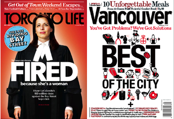 The May issue of Toronto Life vs. March/April issue of Vancouver Magazine