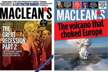 Maclean's redesigned cover (left) is more focused on imagery 