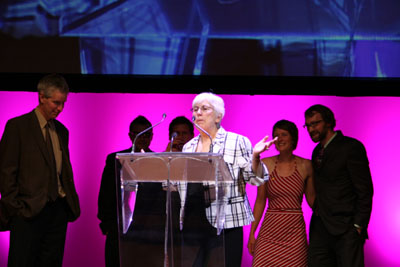 Up Here publisher Marion Lavigne accepting the NMA for Magazine of the Year