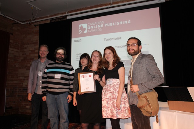 Torontoist team accepting one of its awards at COPA 