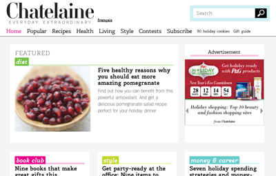 A screenshot of Chatelaine.com as viewed on a desktop