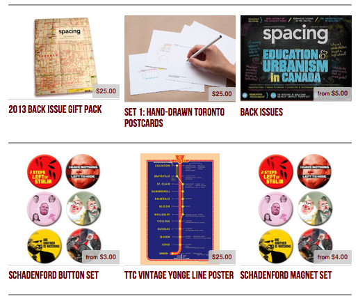 Spacingstore.ca sells buttons, postcards, posters and more