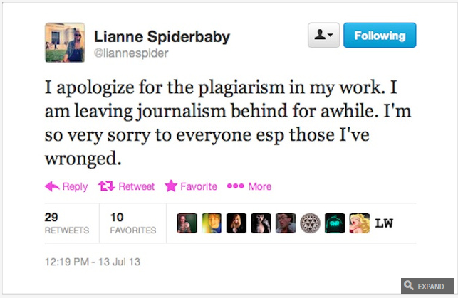 Screenshot of @liannespider tweet via Defamer